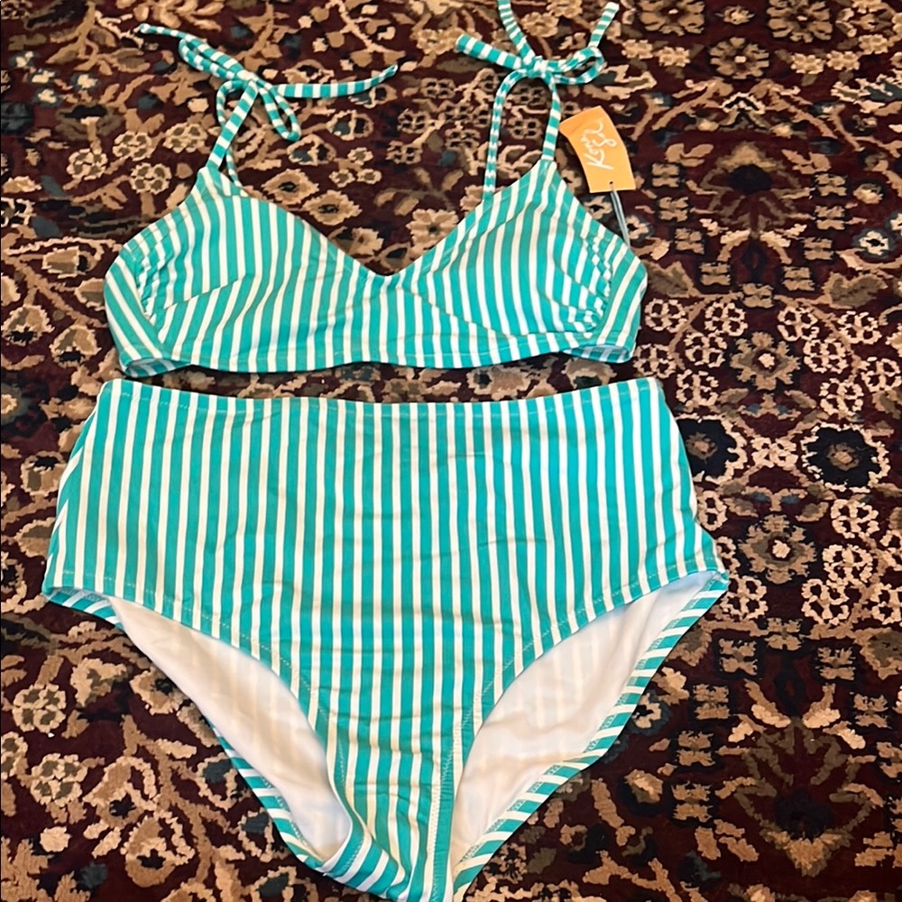 NWT Green and White Kona Sol Bathing Suit